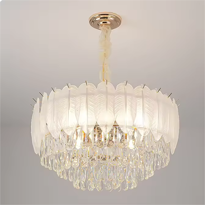 Luxury Cream Feather Style Crystal Chandelier